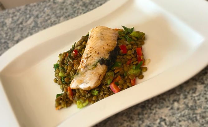 Zander auf warmen Linsensalat